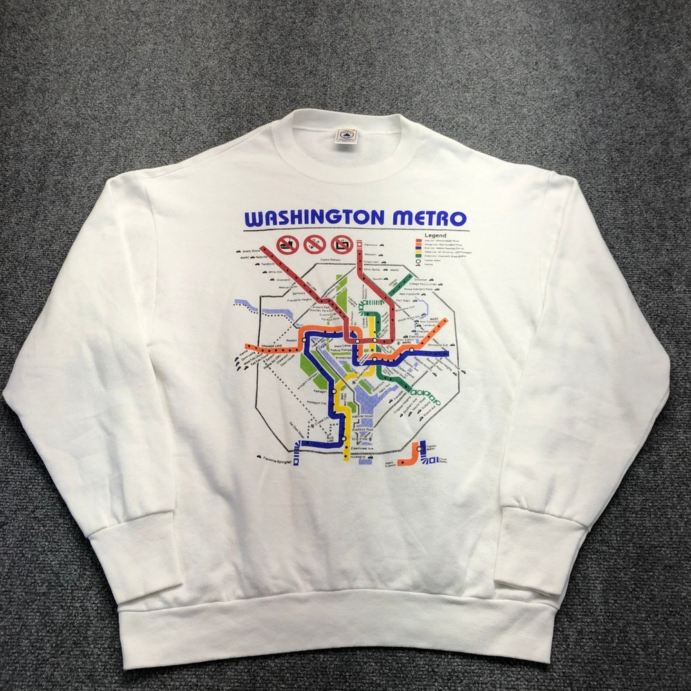 Vintage Delta Washington Metro Transit Map Sweatshirt White Mens Large USA Made